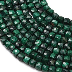 天然石マラカイトビーズ連売り  多面カット  キューブ  4x4x4mm  穴：0.7mm  約105個/連  15.55インチ（39.5cm）&nbsp;LS-G-C262-C02-4mm