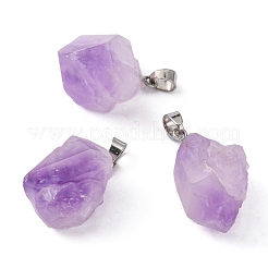 3個の天然アメジストペンダント  ベイルにプラチナ真鍮スナップ付き  ナゲット  20~26x12~20x10~16mm  穴：4x4mm&nbsp;G-FS0001-01