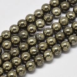 天然石パイライトラウンドビーズ連売り  グレードA  8mm  穴：1mm  約48~49個/連  15インチ&nbsp;G-F197-10-8mm