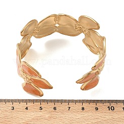女性用304ステンレススチール製エナメルカフオープンバングル  サンゴ  18KGP本金メッキ  花  内径：2.05x2.32インチ（5.2x5.9cm）&nbsp;BJEW-F542-01G-03