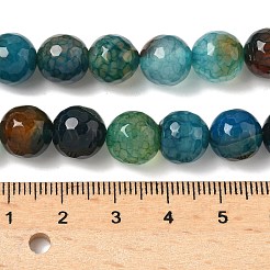 天然石瑪瑙ビーズ連売り  染め＆加熱  多面カット  ラウンド  ティール  10mm  穴：0.8mm  約37個/連  14.96''（38センチメートル）&nbsp;G-M437-C01-01W