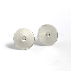 変色しにくい304ステンレススチールスタッドピアスセッティング  フラットラウンド  ステンレス鋼色  トレイ：10mm  12mm  ピン：0.8mm&nbsp;STAS-G170-04P