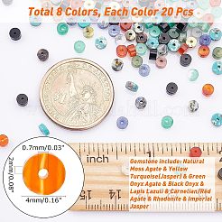 160個8スタイルの天然混合宝石ビーズ  フラットラウンド/ディスク  ヒシビーズ  4x2mm  穴：0.7mm  20個/スタイル&nbsp;G-NB0002-97
