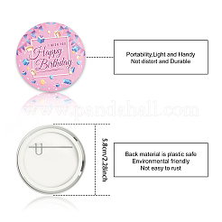 ブリキブローチ  プラスチック底と鉄ピン付き  フラットラウンド  ミックスカラー  誕生日をテーマにした模様  58x4mm  9個/セット&nbsp;JEWB-WH0013-013