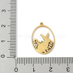 304ステンレスペンダント  ウサギのチャーム付き楕円形  レーザー切断  18KGP本金メッキ  20x14x1.5mm  穴：1.2mm&nbsp;STAS-Q354-02B-G
