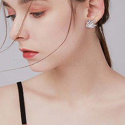 キュービックジルコニア スワン スタッド ピアス  女性用スターリングシルバージュエリー925個  プラチナ  9.5x8mm  ピン：0.8mm&nbsp;JE1003A