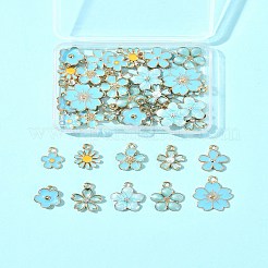 40個10スタイルアロイエナメルペンダント  クリスタルラインストーン付き  花  空色  13~20.5x10~14x1.5~3mm  穴：1.2~2mm  4個/スタイル&nbsp;ENAM-FS0002-32