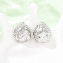 編み込みの楕円形真鍮スタッドピアス  カドミウムフリー＆鉛フリー  ラックめっき  長持ちメッキ  プラチナ  21x17.5mm&nbsp;EJEW-D351-06P