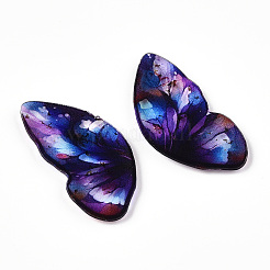 エポキシ樹脂の蝶の羽のカボション  金箔＆グリッターパウダー入り  インディゴ  32.5x15x2mm&nbsp;CRES-N035-02A