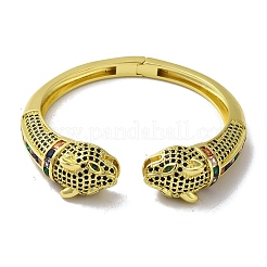 Brass Pave Clear & Green Cubic Zirconia Leopard Open Cuff Bangle for Women&nbsp;BJEW-K246-20A-G