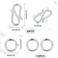 ジュエリーメイキング検索キット  304ステンレススチールのS字フック留め具と丸型リングを含む  ステンレス鋼色  180個/箱&nbsp;DIY-UN0003-38