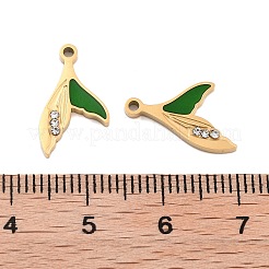 イオンプレーティング(IP) 304 ステンレス ラインストーン ペンダント  ラインストーン付き  魚の尾の形  ゴールドカラー  16x9x2mm  穴：1.2mm&nbsp;STAS-S140-37G