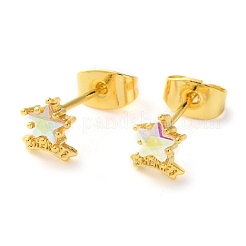 Brass Micro Pave Cubic Zirconia Stud Earrings For Women&nbsp;EJEW-B111-01G-02