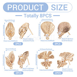 8Pcs 4 Styles Brass with Clear Cubic Zirconia Stud Earring Findings&nbsp;KK-TA0002-61