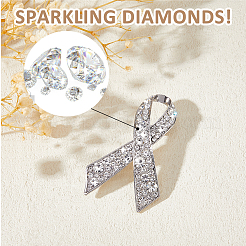 2Pcs Awareness Ribbon Alloy Rhinestone Brooches for for Backpack Clothes&nbsp;JEWB-FH0002-19P