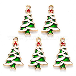 合金エナメルチャーム  クリスマスのために  スター付きクリスマスツリー  ライトゴールド  カラフル  27x16x2.5mm  穴：2mm&nbsp;ENAM-S121-100