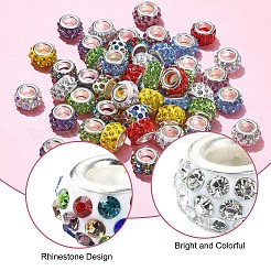 100Pcs 10 Colors Polymer Clay Rhinestone European Large Hole Beads with Silver Color Plated Brass Cores&nbsp;FIND-YW0004-88