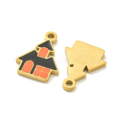 ハロウィーンテーマのイオンプレーティング(IP) 304 ステンレススチール エナメルペンダント  ゴールドカラー  お化け屋敷  14x10.5x1.5mm  穴：1.5mm&nbsp;STAS-M011-01E