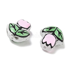 透明なガラスエナメルビーズ  手描きのビーズ  花  染め＆加熱  ピンク  16~17x14~15x7~8mm  穴：1~1.4mm&nbsp;LAMP-C023-01D