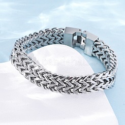 304ステンレススチール製ウィートチェーンブレスレット、女性用、男性用  ステンレス鋼色  8-7/8x1/2インチ（22.4x1.15cm）&nbsp;BJEW-R018-12P