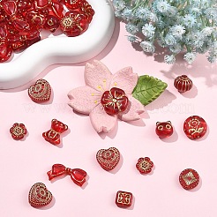 120個12スタイルメッキアクリルビーズ  ライン入り  混合図形  10.5~19.5x12~29x4~7mm  穴：1.6~1.8mm  10個/スタイル&nbsp;OACR-YW0004-26