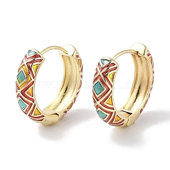 Real 18K Gold Plated Brass Enamel Rhombus Print Hoop Earrings for Women&nbsp;EJEW-L269-114G