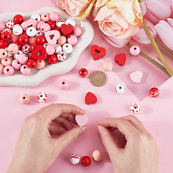 Valentine's Day Spray Painted Natural Wood Beads&nbsp;WOOD-SP0001-26