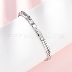 304ステンレススチール製マイクロパヴェキュービックジルコニアヒンジ付きバングル（女性用）  ステンレス鋼色  内径：2-3/8x1-7/8インチ（5.9x4.8cm）&nbsp;BJEW-Z146-03P