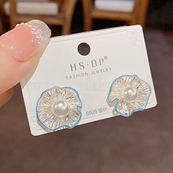 Flower Brass Plastic Pearl Stud Earrings&nbsp;FS-WGA6A32-01