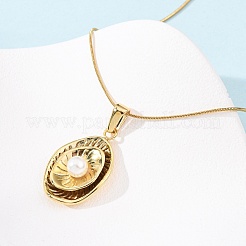 304 Stainless Steel & Acrylic Imitation Pearl Oval Pendant Snake Chain Necklaces for Women&nbsp;NJEW-F354-05G