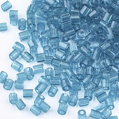 FGBグレードAガラスシードビーズ  六角形（ツーカット）  透明色  スチールブルー  1.5~2.5x1.5~2mm  穴：0.8mm  約2100個/袋  450 G /袋&nbsp;SEED-S022-02N