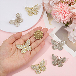6個 2色 バタフライ合金ラインストーンラペルピン バックパック 服用  プラチナ＆ライトゴールド  30x41.5mm  3個/カラー&nbsp;JEWB-OC0001-07