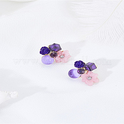 合金スタッドピアス1組  花  アクリルと樹脂を使用  ゴールドカラー  19.5x21mm&nbsp;EJEW-LP0007-079