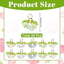 ガラスとアクリルのペンダント5色20個  花のチャーム  真鍮製の金具と304ステンレススチール製の丸カン付き  ミックスカラー  17mm  4個/カラー&nbsp;PALLOY-YW00224
