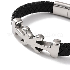 Men's Braided Black PU Leather Cord Bracelets&nbsp;BJEW-K243-29P