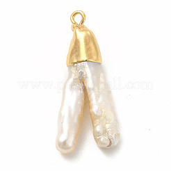 バロック天然ケシパールペンダント  V字チャーム  真鍮のループを有します  ライトゴールド  26~37x13~19x4~7mm  穴：1.6mm&nbsp;PEAR-P004-30KCG