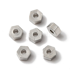 ラックメッキ真鍮製ビーズ  カドミウムフリー＆鉛フリー  長持ちメッキ  六角  プラチナ  4x4.5x2mm  穴：1mm&nbsp;KK-C020-07P