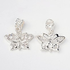 真鍮ラインストーンヨーロピアンダングルチャーム  蝶  合金パーツ  銀色のメッキ  透明  29mm  穴：4.5mm&nbsp;X-PALLOY-D342-05