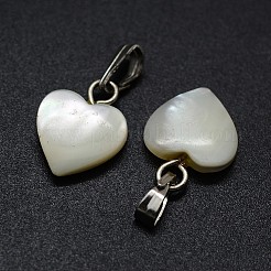 シェルチャーム  真鍮パーツ  ハート  プラチナ  12~13x9~10x2~4mm  穴：2x5mm&nbsp;X-SSHEL-E564-26P