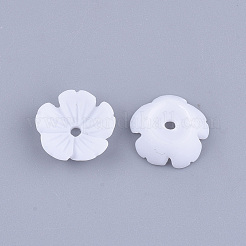 不透明樹脂ビーズキャップ  5花びら  花  ホワイト  9.5x10x3.5mm  穴：1.2mm&nbsp;X-RESI-T040-031C