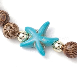 Summer Beach Starfish Dyed Synthetic Turquoise & 6mm Round Wenge Wood Beaded Stretch Bracelets for Women&nbsp;BJEW-JB10514-01