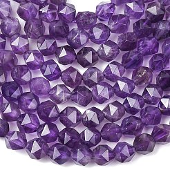 ファセットされた天然アメジストビーズ連売り  スターカットラウンドビーズ  6x5mm  穴：1mm  約62個/連  15インチ（38cm）&nbsp;G-K066-09-6mm