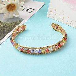 Colorful Cubic Zirconia Beads Cuff Bangle for Girl Women&nbsp;BJEW-JB06609
