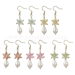 Anti-Tarnish Electroplate Bicone Glass Pearl Teardrop Beads Dangle Earrings&nbsp;EJEW-MZ00765