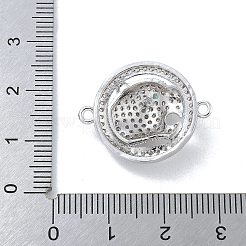 Rack Plating Brass Micro Pave Clear Cubic Zirconia Flat Round with Leopard Connector Charms&nbsp;KK-A234-061P