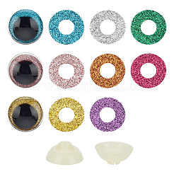 32セット8色のグリッタープラスチッククラフトドールアイ  洗眼器付き  安全の目  ぬいぐるみの目  半円  ミックスカラー  24.5x25.5mm  4セット/カラー&nbsp;KY-HY0001-13B