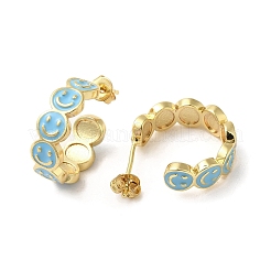 Smiling Face Golden Brass Stud Earrings&nbsp;EJEW-L268-016G-01