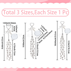 3Pcs 3 Styles 201 Stainless Steel String Bag & Iron with Glass Mirror & Alloy Bowknot Pendant Keychains&nbsp;HJEW-SC0003-30