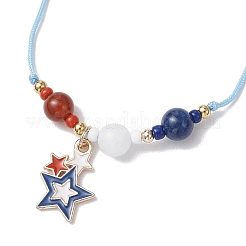 Independence Day Natural Carnelian & White Jade & Dyed Yellow Jade Gemstone Round Beads Braided Bracelets&nbsp;BJEW-MZ00178-03