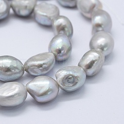天然養殖淡水パールビーズ連売り  染め  ポテト  銀  10~15x9.5~11x6.5~10mm  穴：0.2mm  約32個/連  14.1インチ&nbsp;PEAR-K004-06C